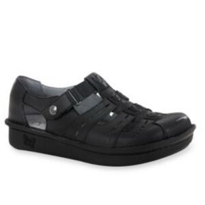 Alegria Pesca Womens Black Leather Fisherman Womens Sandals